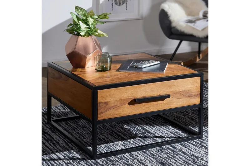 Soffbord Wohnling Massivt sheeshamträ 1 låda med pulverlackerad metallram Industriell - Möbler - Bord & matgrupper - Soffbord