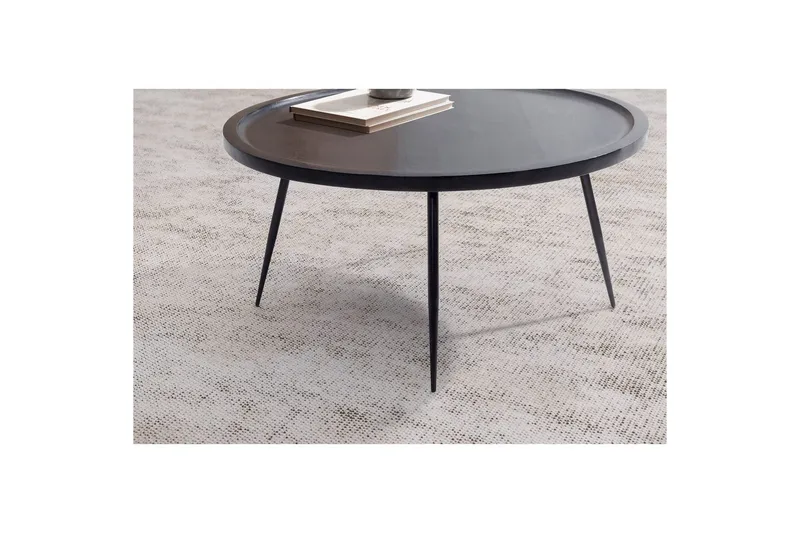 Soffbord Wohnling massivt trä, rund 75 cm med nålben, herrgårdsstil Svart - Svart - Möbler - Bord & matgrupper - Soffbord