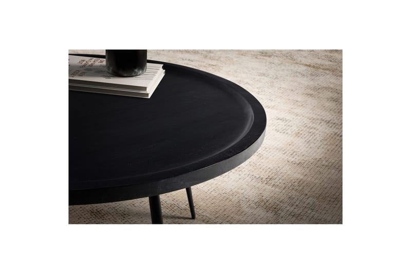 Soffbord Wohnling massivt trä, rund 75 cm med nålben, herrgårdsstil Svart - Svart - Möbler - Bord & matgrupper - Soffbord