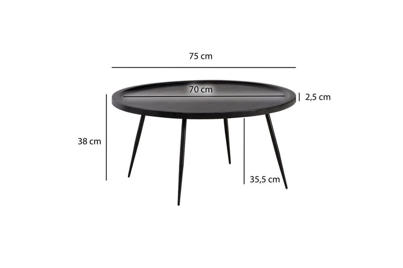 Soffbord Wohnling massivt trä, rund 75 cm med nålben, herrgårdsstil Svart - Svart - Möbler - Bord & matgrupper - Soffbord