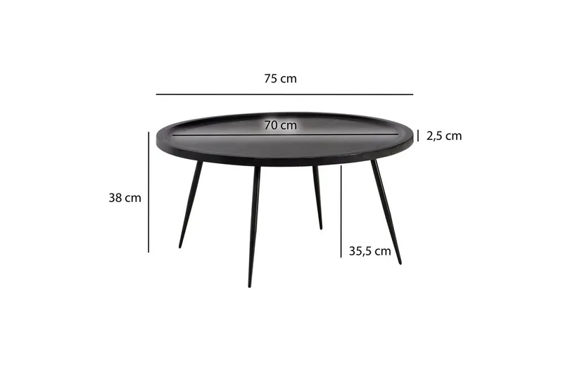 Soffbord Wohnling massivt trä, rund 75 cm med nålben, herrgårdsstil Svart - Svart - Möbler - Bord & matgrupper - Soffbord