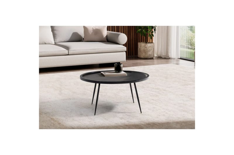 Soffbord Wohnling massivt trä, rund 75 cm med nålben, herrgårdsstil Svart - Svart - Möbler - Bord & matgrupper - Soffbord