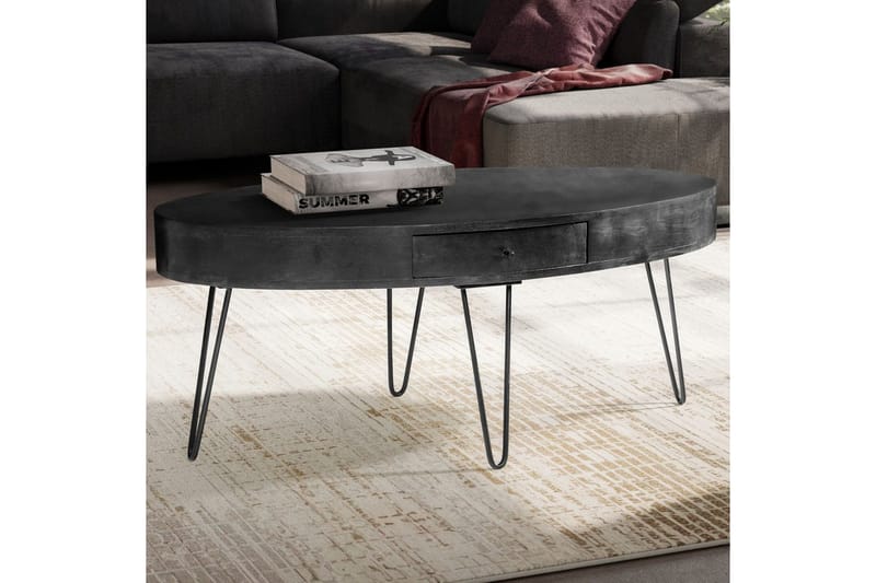 Soffbord Wohnling Massivt trä 100 cm oval med låda lantligt stil - Möbler - Bord & matgrupper - Soffbord