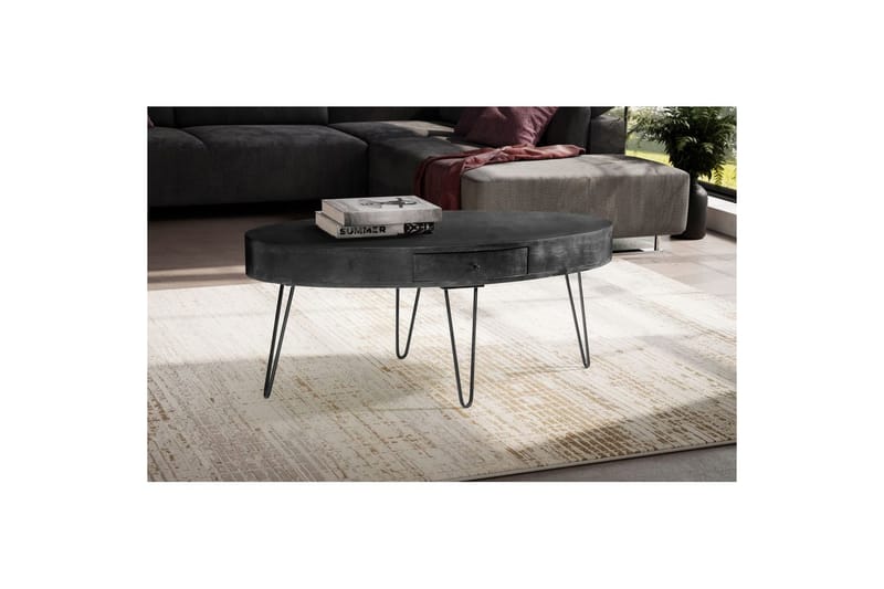 Soffbord Wohnling Massivt trä 100 cm oval med låda lantligt stil - Möbler - Bord & matgrupper - Soffbord