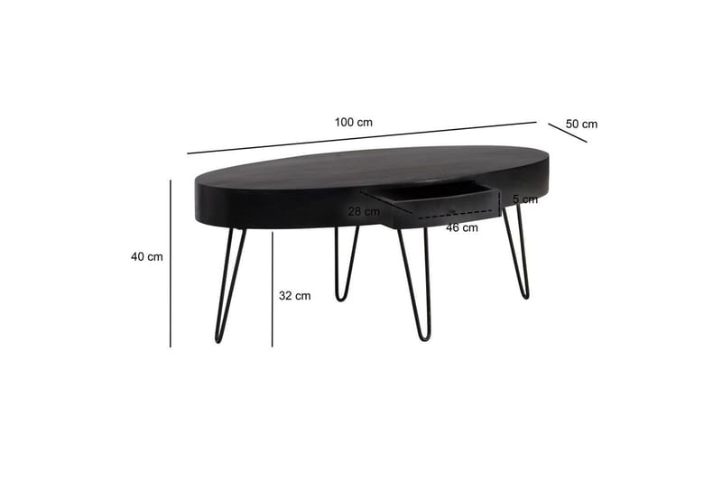 Soffbord Wohnling Massivt trä 100 cm oval med låda lantligt stil - Möbler - Bord & matgrupper - Soffbord