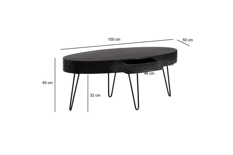 Soffbord Wohnling Massivt trä 100 cm oval med låda lantligt stil - Möbler - Bord & matgrupper - Soffbord