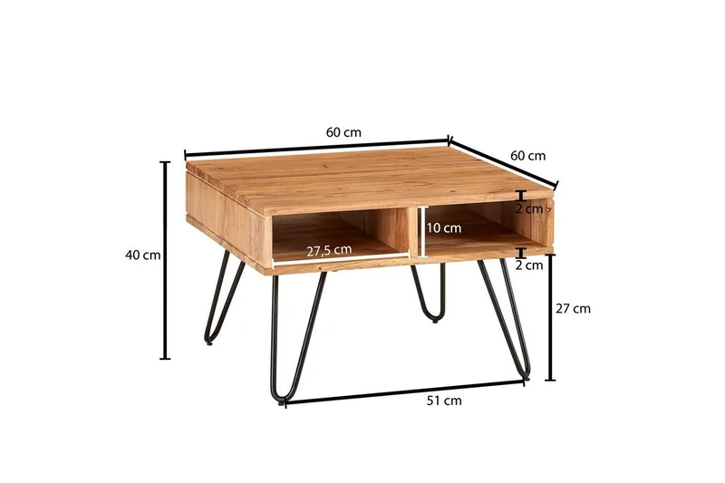 Soffbord Wohnling Massivt trä 60 cm fyrkantig med 4 förvaringsbrickor lantligt - Möbler - Bord & matgrupper - Soffbord