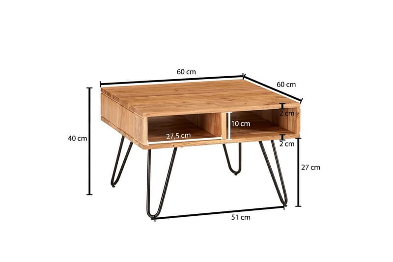 Soffbord Wohnling Massivt trä 60 cm fyrkantig med 4 förvaringsbrickor lantligt - Möbler - Bord & matgrupper - Soffbord