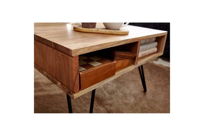 Soffbord Wohnling Massivt trä 60 cm fyrkantig med 4 förvaringsbrickor lantligt - Möbler - Bord & matgrupper - Soffbord
