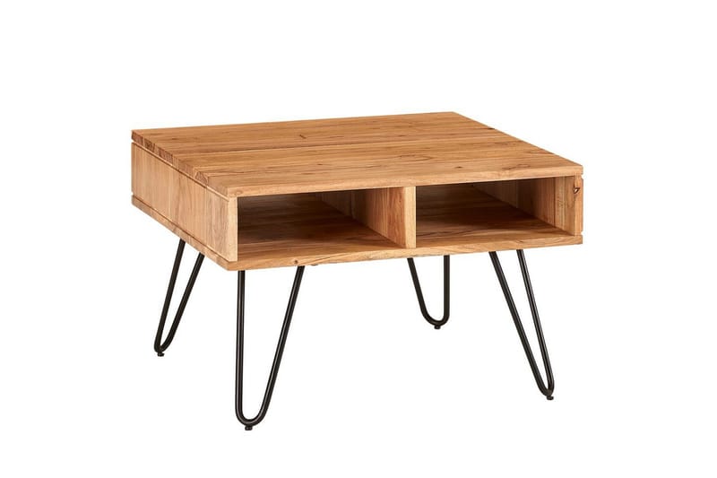 Soffbord Wohnling Massivt trä 60 cm fyrkantig med 4 förvaringsbrickor lantligt, undefined