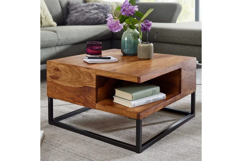 Soffbord Wohnling Massivt trä 60 cm fyrkantig med bricka lantligt - Möbler - Bord & matgrupper - Soffbord