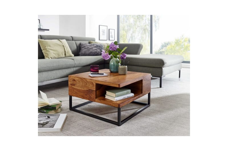 Soffbord Wohnling Massivt trä 60 cm fyrkantig med bricka lantligt - Möbler - Bord & matgrupper - Soffbord