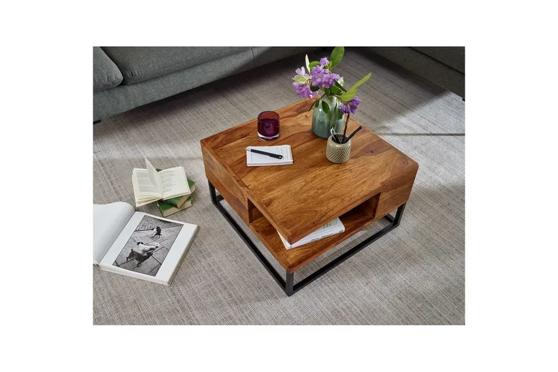 Soffbord Wohnling Massivt trä 60 cm fyrkantig med bricka lantligt - Möbler - Bord & matgrupper - Soffbord