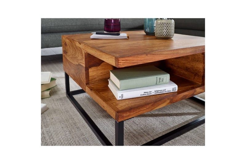 Soffbord Wohnling Massivt trä 60 cm fyrkantig med bricka lantligt - Möbler - Bord & matgrupper - Soffbord