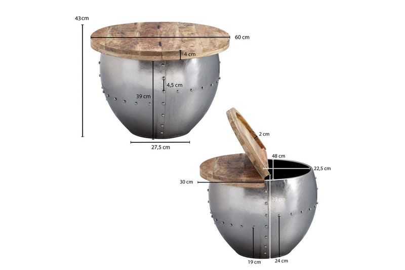 Soffbord Wohnling Massivt trä 60 cm Industriell nitad förvaringsutrymme - Möbler - Bord & matgrupper - Soffbord
