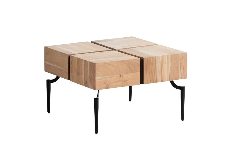 Soffbord Wohnling massivt trä 60 cm kub, fyrkantig, modern stil ljusbrun, ljusbrun