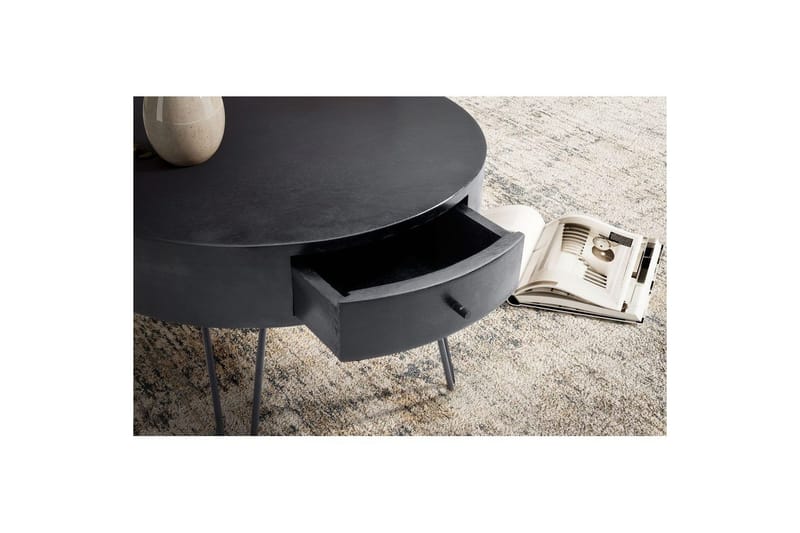 Soffbord Wohnling massivt trä 60 cm rund med låda, lantlig stil Svart - Svart - Möbler - Bord & matgrupper - Soffbord