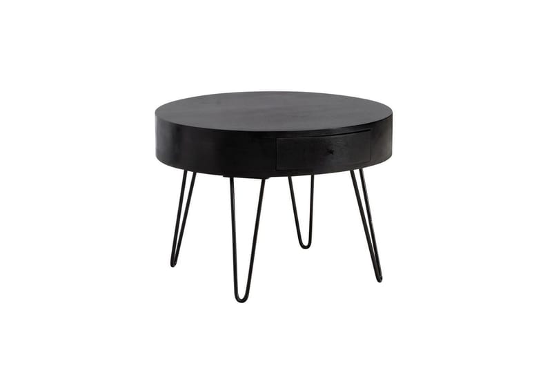 Soffbord Wohnling massivt trä 60 cm rund med låda, lantlig stil Svart - Svart - Möbler - Bord & matgrupper - Soffbord
