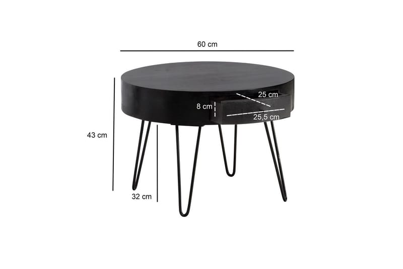 Soffbord Wohnling massivt trä 60 cm rund med låda, lantlig stil Svart - Svart - Möbler - Bord & matgrupper - Soffbord