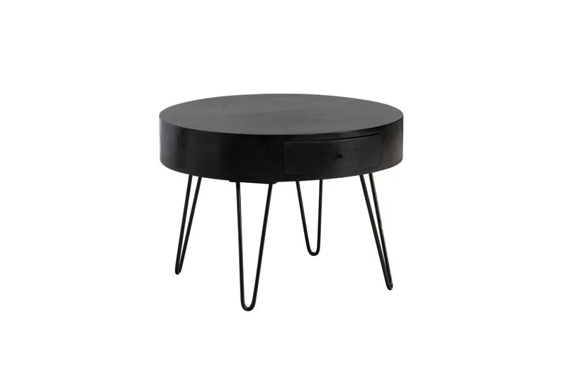 Soffbord Wohnling massivt trä 60 cm rund med låda, lantlig stil Svart, Svart