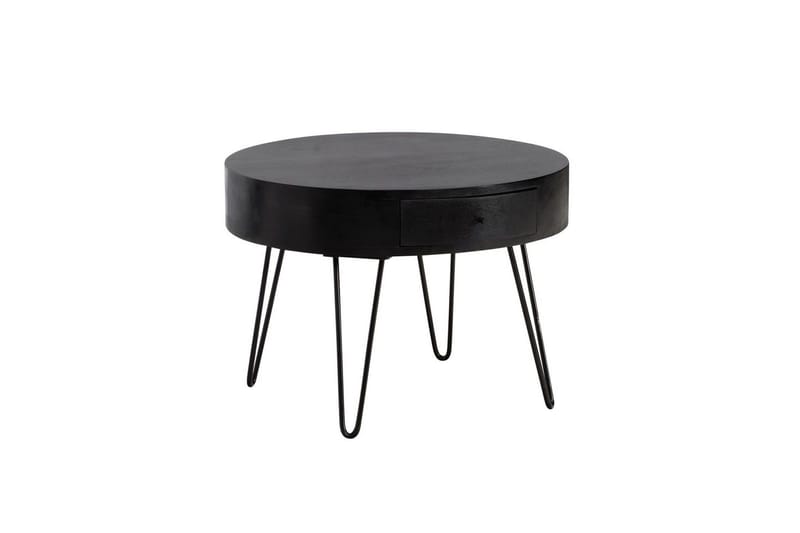 Soffbord Wohnling massivt trä 60 cm rund med låda, lantlig stil Svart, Svart