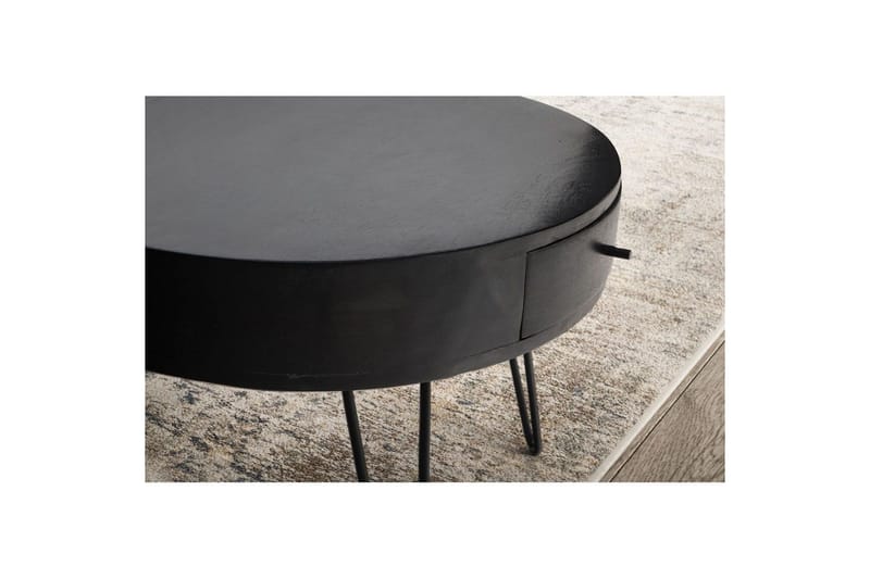Soffbord Wohnling massivt trä 60 cm rund med låda, lantlig stil Svart - Svart - Möbler - Bord & matgrupper - Soffbord