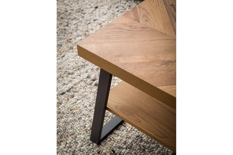 Soffbord Wohnling Massivt trä fiskbensmönster förvaringsutrymme 100 cm - Möbler - Bord & matgrupper - Soffbord