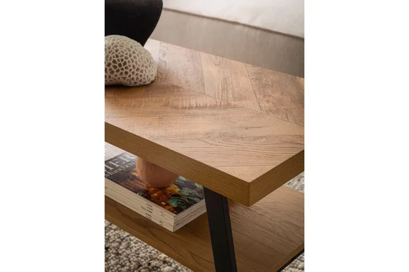 Soffbord Wohnling Massivt trä fiskbensmönster förvaringsutrymme 100 cm - Möbler - Bord & matgrupper - Soffbord