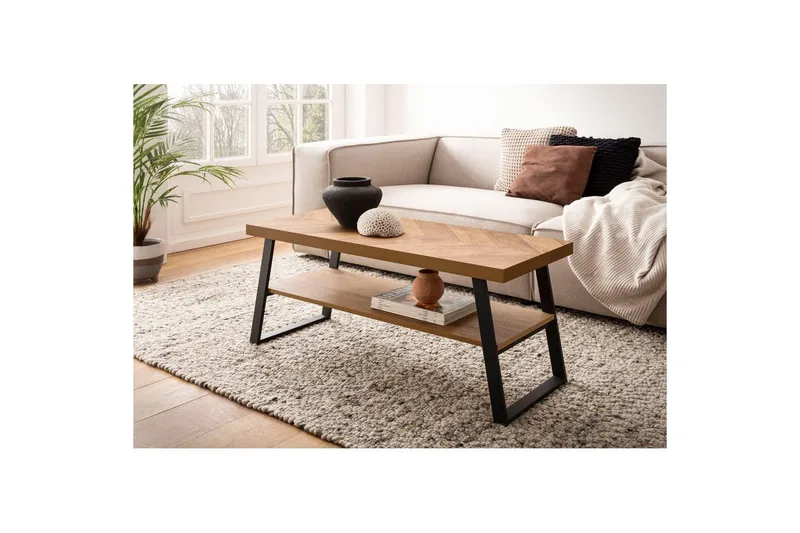 Soffbord Wohnling Massivt trä fiskbensmönster förvaringsutrymme 100 cm - Möbler - Bord & matgrupper - Soffbord