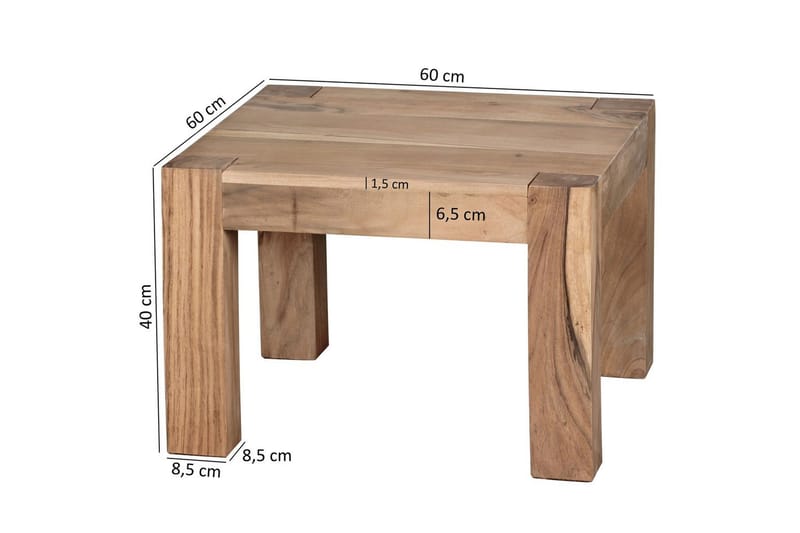 Soffbord Wohnling Massivt trä Lantstil Klassisk Handgjord 60x60 cm, Akacia - 60x60 cm, Akacia - Möbler - Bord & matgrupper - Soffbord