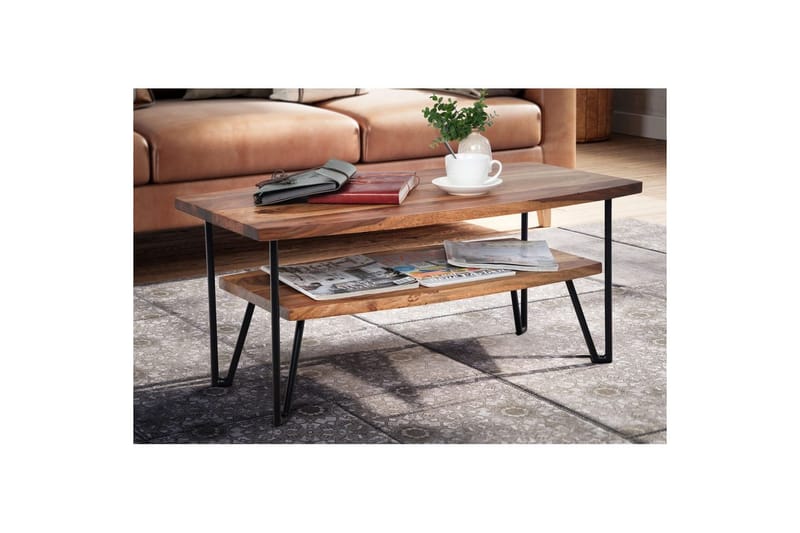 Soffbord Wohnling Massivt trä rektangulär med bricka lantligt metallben - Möbler - Bord & matgrupper - Soffbord