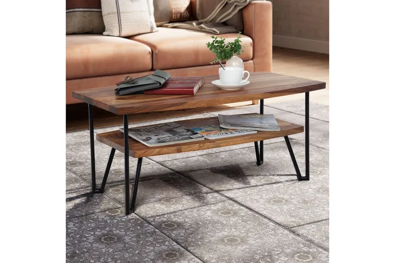 Soffbord Wohnling Massivt trä rektangulär med bricka lantligt metallben - Möbler - Bord & matgrupper - Soffbord