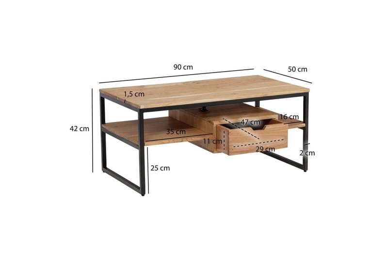 Soffbord Wohnling Massivt trä rektangulär med låda lantligt - Möbler - Bord & matgrupper - Soffbord