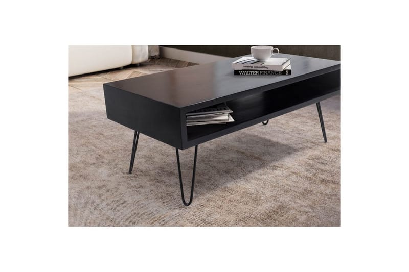 Soffbord Wohnling massivt trä rektangulär med stort förvaringsutrymme, lantlig stil Svart - Svart - Möbler - Bord & matgrupper - Soffbord