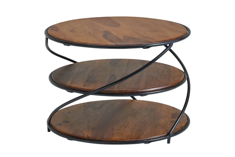 Soffbord Wohnling Massivt trä rund 58 cm med 2 brickor cirkel metallram, undefined