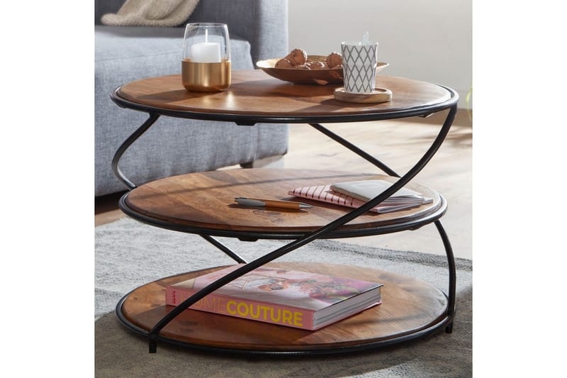 Soffbord Wohnling Massivt trä rund 58 cm med 2 brickor cirkel metallram - Möbler - Bord & matgrupper - Soffbord