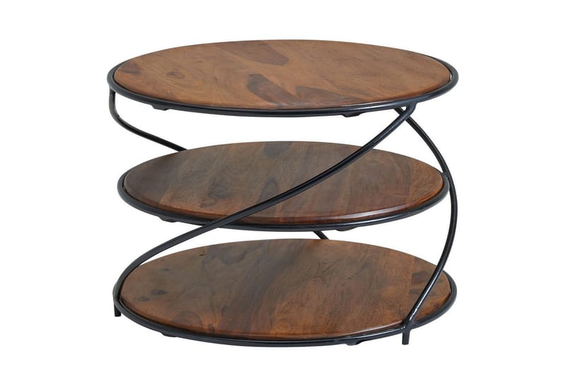 Soffbord Wohnling Massivt trä rund 58 cm med 2 brickor cirkel metallram - Möbler - Bord & matgrupper - Soffbord