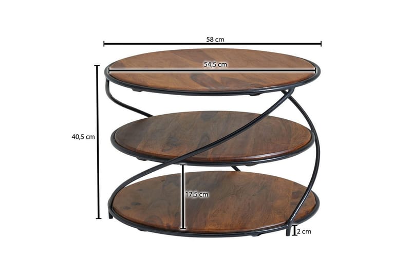 Soffbord Wohnling Massivt trä rund 58 cm med 2 brickor cirkel metallram - Möbler - Bord & matgrupper - Soffbord