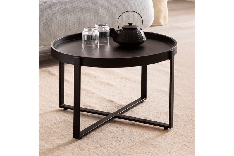 Soffbord Wohnling Massivt trä rund 60 cm med klassiskt utseende metallram modern - Möbler - Bord & matgrupper - Soffbord