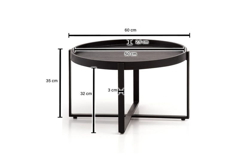 Soffbord Wohnling Massivt trä rund 60 cm med klassiskt utseende metallram modern - Möbler - Bord & matgrupper - Soffbord
