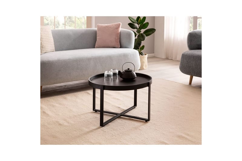 Soffbord Wohnling Massivt trä rund 60 cm med klassiskt utseende metallram modern - Möbler - Bord & matgrupper - Soffbord