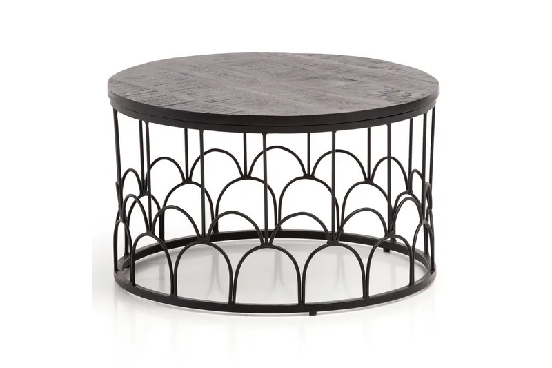 Soffbord Wohnling Massivt trä rund 60 cm med modern metallram modern, undefined