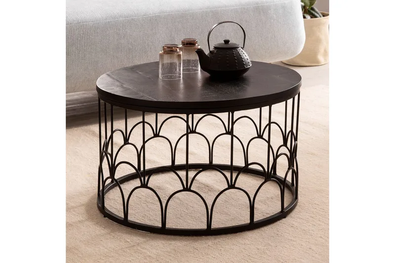 Soffbord Wohnling Massivt trä rund 60 cm med modern metallram modern - Möbler - Bord & matgrupper - Soffbord