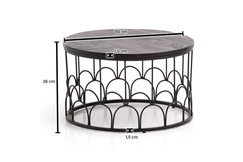 Soffbord Wohnling Massivt trä rund 60 cm med modern metallram modern - Möbler - Bord & matgrupper - Soffbord