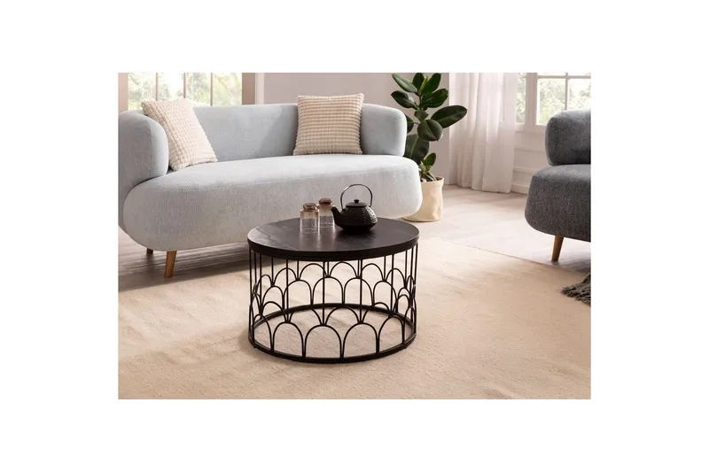 Soffbord Wohnling Massivt trä rund 60 cm med modern metallram modern - Möbler - Bord & matgrupper - Soffbord