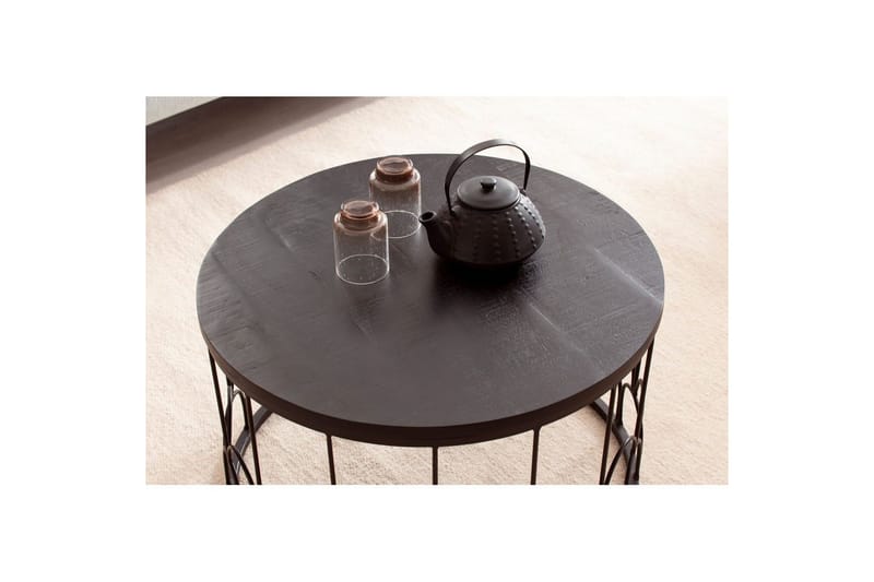 Soffbord Wohnling Massivt trä rund 60 cm med modern metallram modern - Möbler - Bord & matgrupper - Soffbord