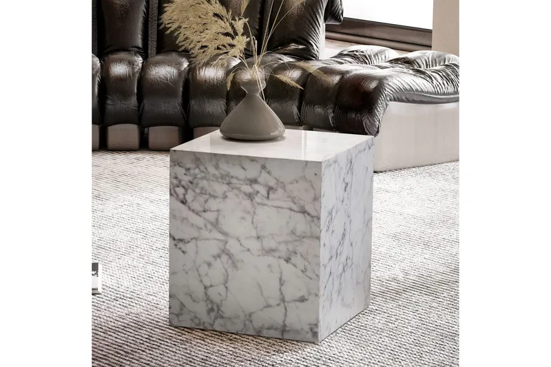 Soffbord Wohnling MONOBLOC marmorausseende 40x40x45 cm, modern stil Marmor Vit - Marmor Vit - Möbler - Bord & matgrupper - Soffbord