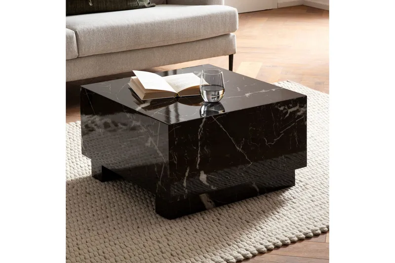 Soffbord Wohnling MONOBLOC modernt utseende, 60x60x35 cm, med släda ben Marmor Svart - Marmor Svart - Möbler - Bord & matgrupper - Soffbord