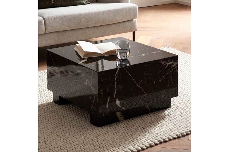 Soffbord Wohnling MONOBLOC modernt utseende, 60x60x35 cm, med släda ben Marmor Svart - Marmor Svart - Möbler - Bord & matgrupper - Soffbord