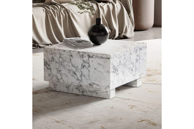 Soffbord Wohnling MONOBLOC modernt utseende, 60x60x35 cm, med släda ben Marmor Vit - Marmor Vit - Möbler - Bord & matgrupper - Soffbord